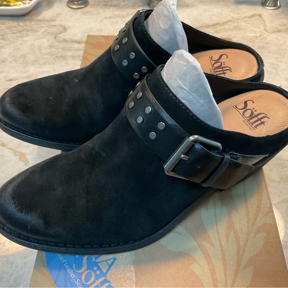 Sofft Adena Western Inspired Clog Black Suede NWT